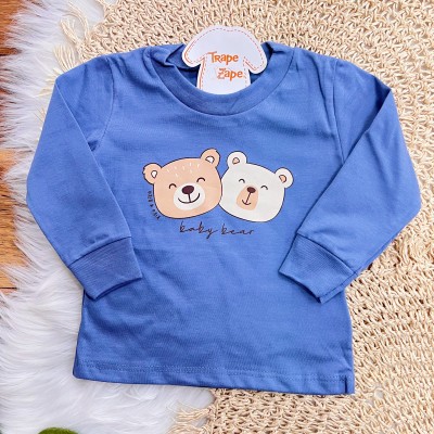 Conj. Blusa Manga Longa Baby Bear e Calça Malha Waffle - Azul Marinho
